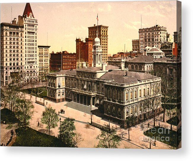 New York City Hall 1900 Acrylic Print featuring the photograph New York City Hall 1900 by Padre Art