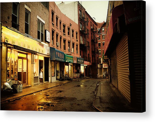 New York City Acrylic Print featuring the photograph New York City - Rainy Afternoon - Doyers Street by Vivienne Gucwa
