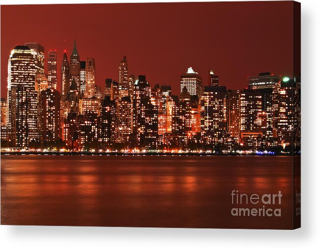 New York City Acrylic Print featuring the photograph New York City Skyline in Red by Sabine Jacobs