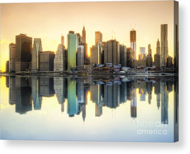 Yhun Suarez Acrylic Print featuring the photograph New York Skyline Sunset by Yhun Suarez