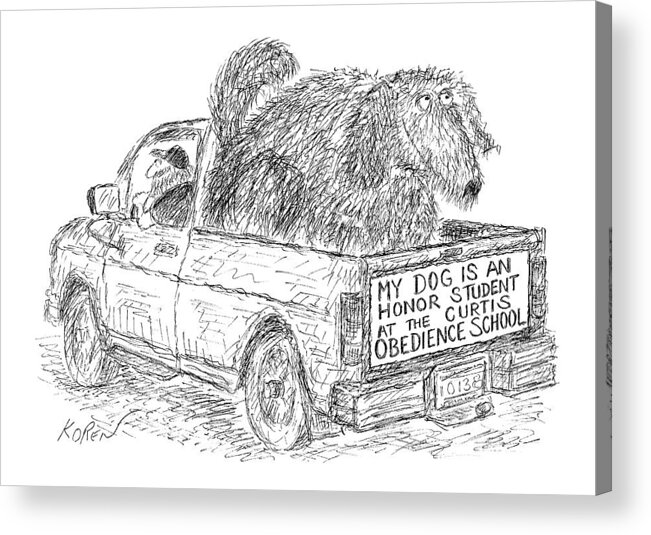 Bumper Stickers Acrylic Print featuring the drawing New Yorker August 2nd, 1999 by Edward Koren