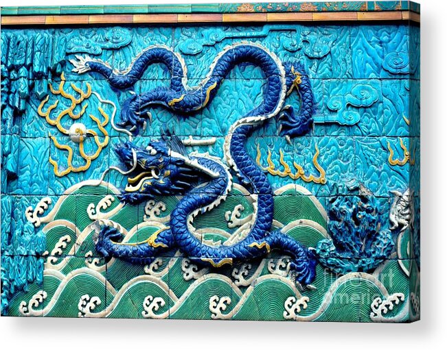 Chinese Acrylic Print featuring the photograph Nine Dragon Wall in Forbidden City by Anna Lisa Yoder