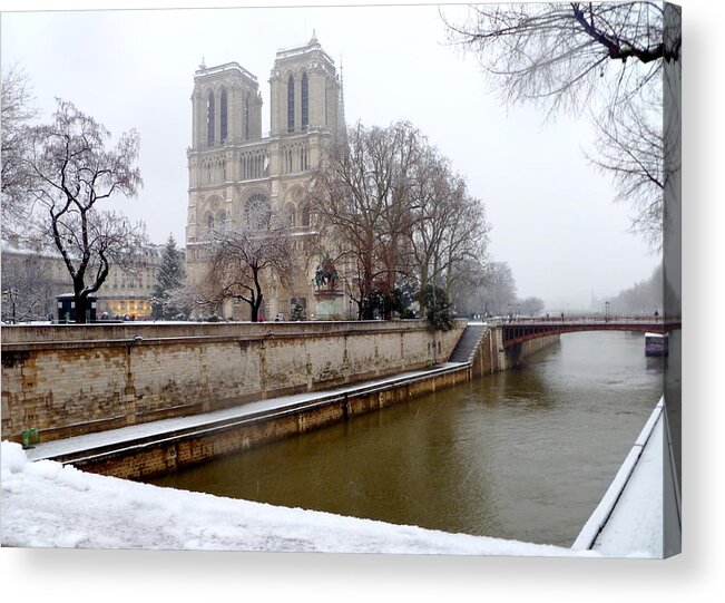 Notre Dame Acrylic Print featuring the photograph Notre Dame in Winter by Amelia Racca