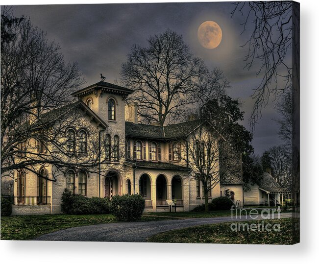 Governor Ross Acrylic Print featuring the photograph November Moon over Governor Ross Mansion by Gene Bleile Photography 