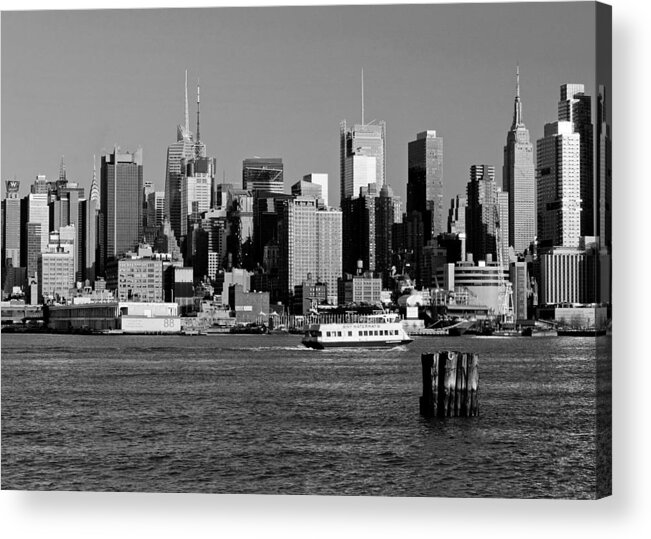 Best New York Skyline Acrylic Print featuring the photograph NY Skyline in Black and White by Mitchell R Grosky