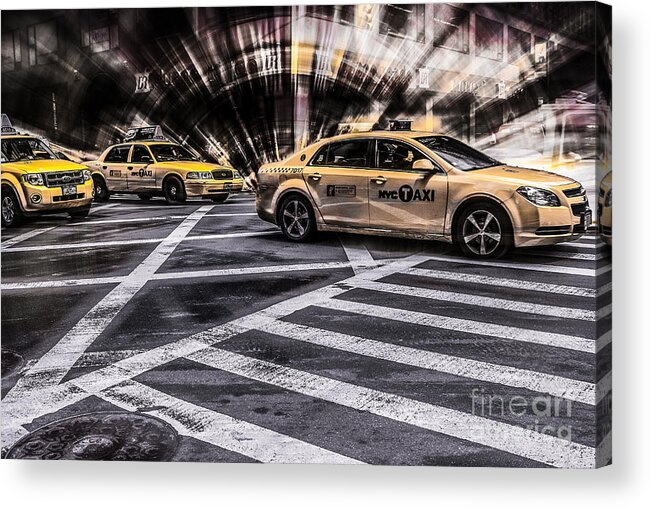 5th Acrylic Print featuring the photograph NYC Yellow Cab on 5th Street - white by Hannes Cmarits