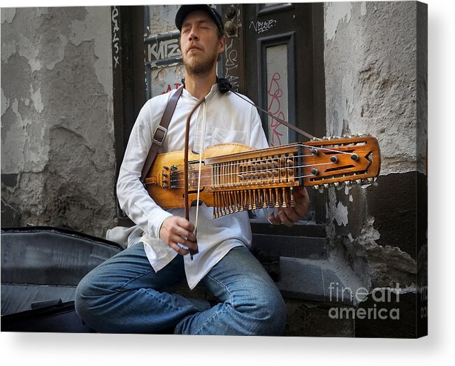 Busker Acrylic Print featuring the photograph Nyckelharpa Player of Estonia by Martin Konopacki