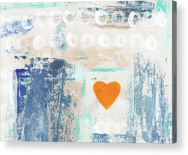 Heart Acrylic Print featuring the painting Orange Heart- abstract painting by Linda Woods