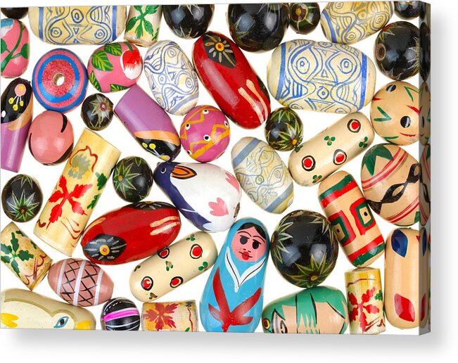 Wooden Acrylic Print featuring the photograph Painted wooden beads by Jim Hughes