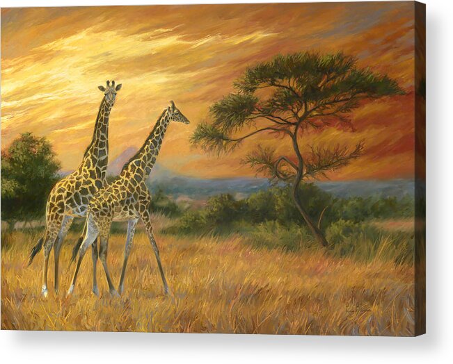 Giraffe Acrylic Print featuring the painting Passing Through by Lucie Bilodeau