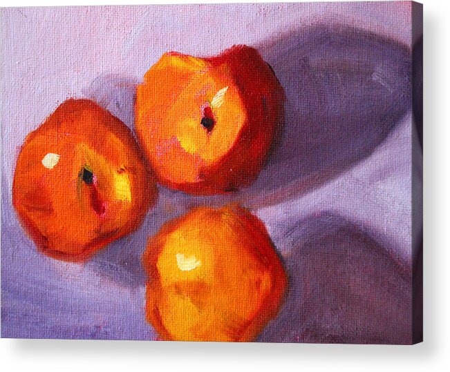 Peaches Acrylic Print featuring the painting Peach Trio by Nancy Merkle
