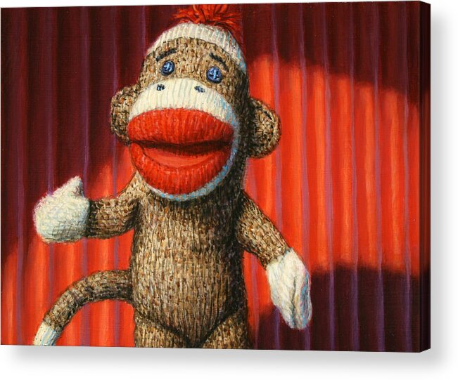 Sock Monkey Acrylic Print featuring the painting Performing Sock Monkey by James W Johnson