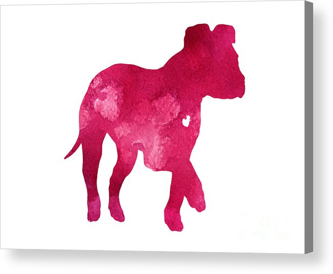 American Staffordshire Terrier Acrylic Print featuring the painting Pink puppy silhouette large poster by Joanna Szmerdt
