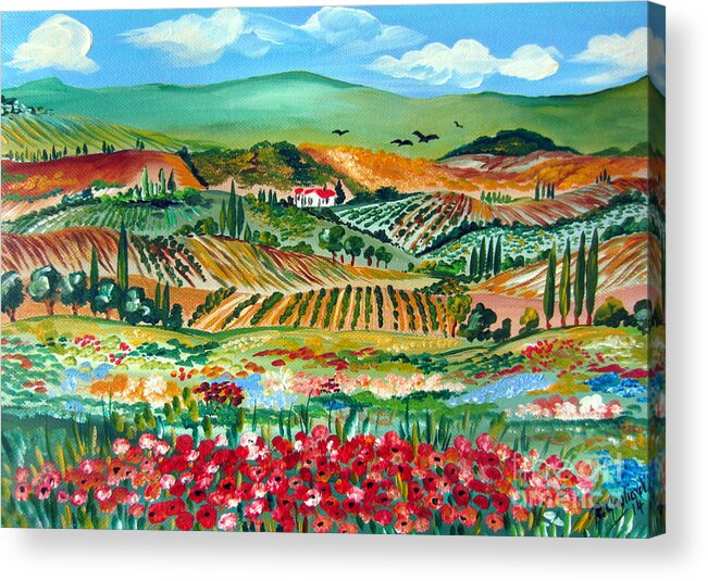 Poppies Acrylic Print featuring the painting Poppies in Chianti Tuscany by Roberto Gagliardi
