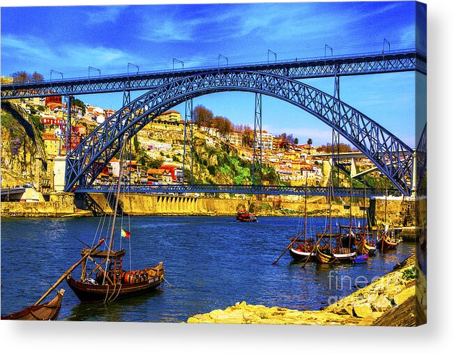Porto Portugal Blue Bridge Acrylic Print featuring the photograph Porto Barges by Rick Bragan