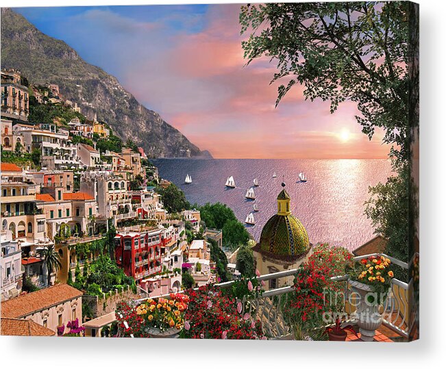 Positano Acrylic Print featuring the digital art Positano by MGL Meiklejohn Graphics Licensing