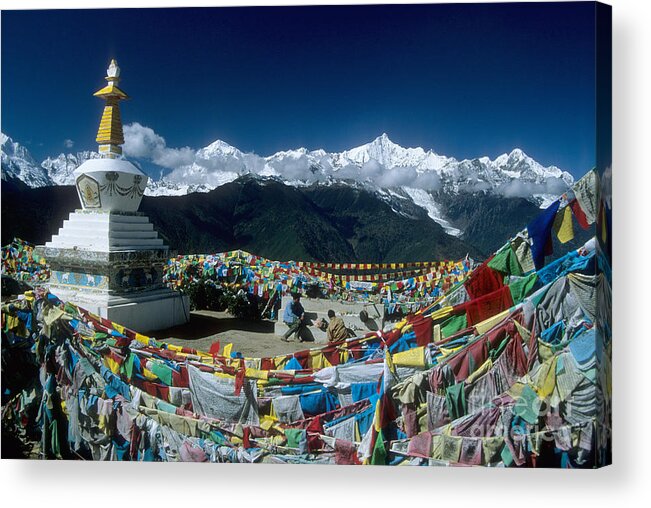 Himalaya Acrylic Print featuring the photograph Prayer flags in the Himalayan Mountains by James Brunker
