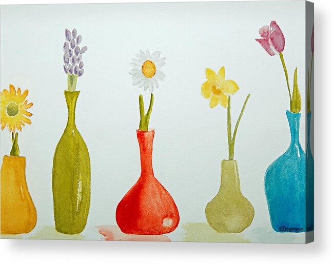 Floral Acrylic Print featuring the painting Pretty flowers in a row by Elvira Ingram