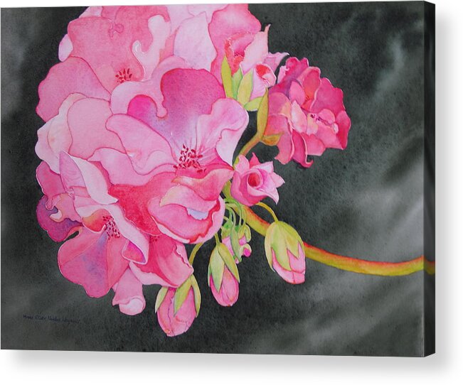 Geranium Acrylic Print featuring the painting Pretty in Pink by Mary Ellen Mueller Legault