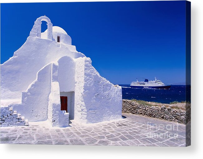Mykonos Acrylic Print featuring the photograph Pure white church by Aiolos Greek Collections