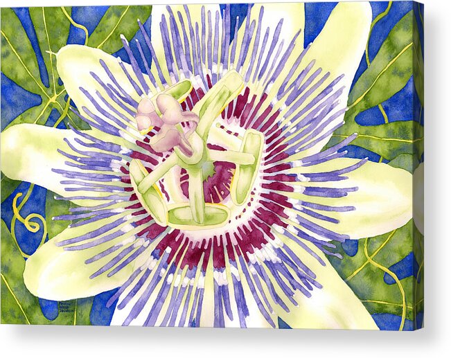 Passion Flower Acrylic Print featuring the painting Purple Passion by Pauline Walsh Jacobson