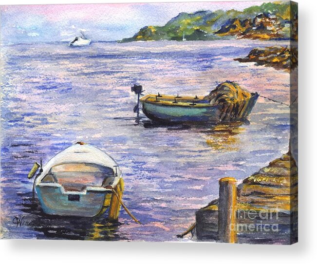 Boats Acrylic Print featuring the painting Ready for a Sunset Row by Carol Wisniewski