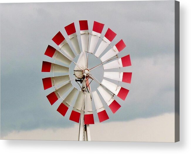 Red Acrylic Print featuring the photograph Red and White Windmill by Cynthia Guinn