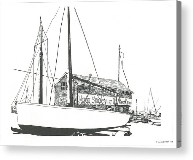 Pen And Ink Acrylic Print featuring the drawing Red Bank Boat Club by Alan Johnson