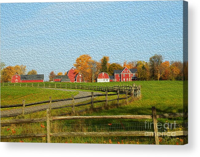 Red Farm House Acrylic Print featuring the photograph Red Farm House and Barns by Jim Lepard