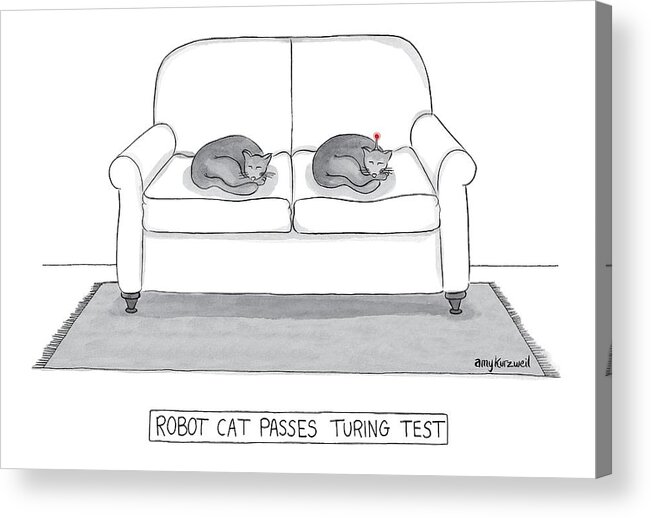 Cat Acrylic Print featuring the drawing Robot Cat Passes Turing Test by Amy Kurzweil