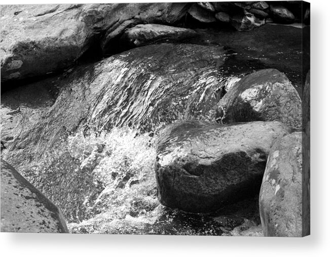 Black And White Acrylic Print featuring the photograph Rocky Waters BW by Christi Kraft