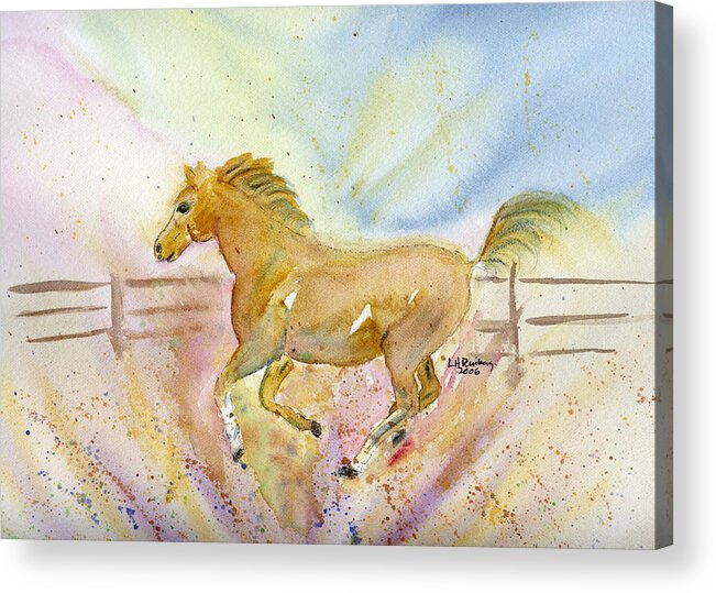 Horse Acrylic Print featuring the painting Running Horse by Linda Feinberg