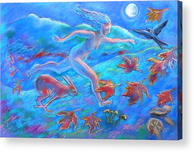  Running Acrylic Print featuring the painting Running with the Hare by Trudi Doyle