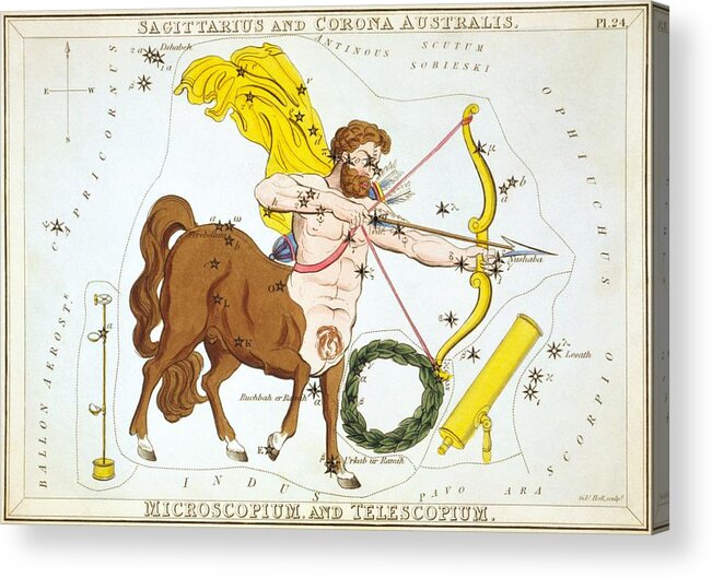 Spaceship Acrylic Print featuring the painting Sagittarius and Corona Australis - Microscopium and Telescopium by Celestial Images