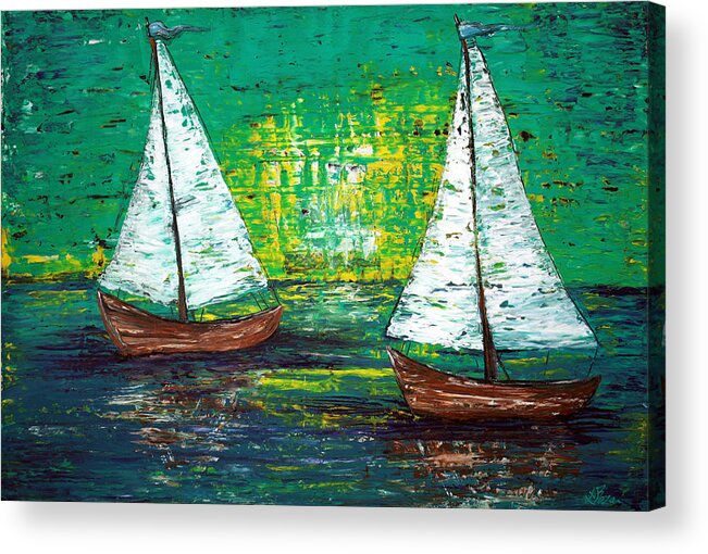 Sailing Acrylic Print featuring the painting Sail Away With Me by Laura Barbosa