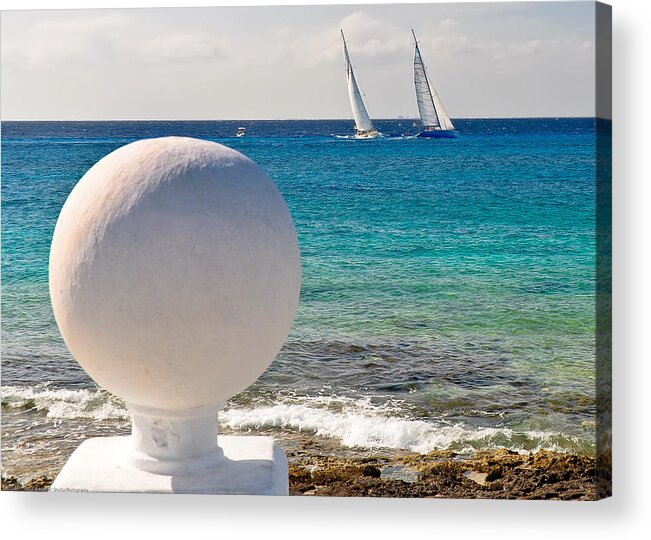 Cozumel Acrylic Print featuring the photograph Sailboats Racing in Cozumel by Mitchell R Grosky