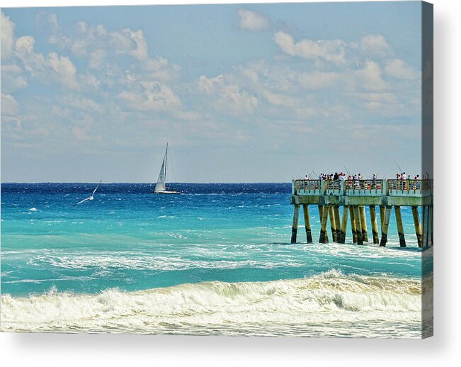 Sailboat Acrylic Print featuring the photograph Sailing By The Pier by Don Durfee