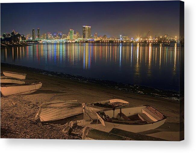 Landscape Acrylic Print featuring the photograph San Diego Harbor Lights by Gary Holmes