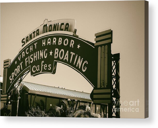 Santa Monica Acrylic Print featuring the photograph Santa Monica Pier Sign by David Millenheft