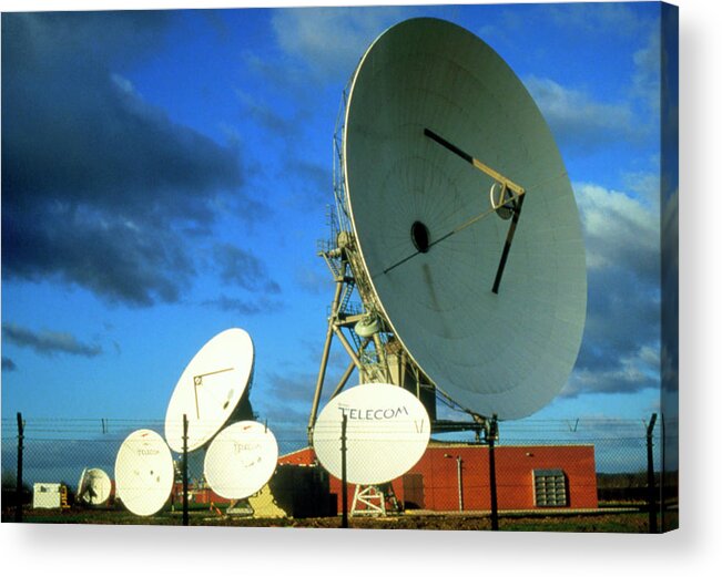 Satellite Receiving Acrylic Print featuring the photograph Satellite Receiving Dishes by Mikki Rain/science Photo Library