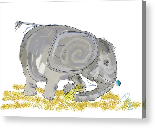 Animal Acrylic Print featuring the digital art Scribbled Elephant by Debra Baldwin