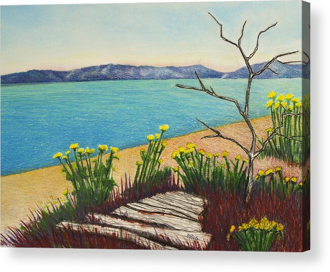 Vashon Island Acrylic Print featuring the pastel Seaside Island Beach with Flowers by Michele Fritz