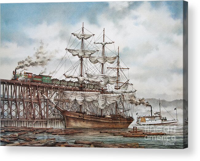 Bellingham Bay History Print Acrylic Print featuring the painting Sehome Coal Wharf by James Williamson