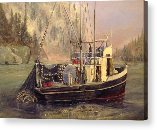 Seascape Acrylic Print featuring the painting Seiner Full Purse by Wayne Enslow