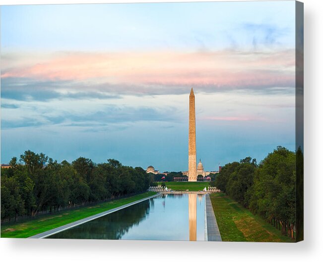 Orange Color Acrylic Print featuring the photograph Setting Sun On Washington Monument by Zoonar/s.heap