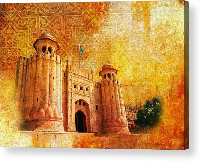 Pakistan Acrylic Print featuring the painting Shahi Qilla or Royal Fort by Catf