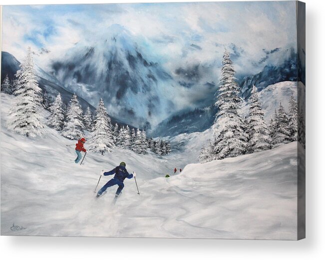 Italy Acrylic Print featuring the painting Skiing in Italy by Jean Walker