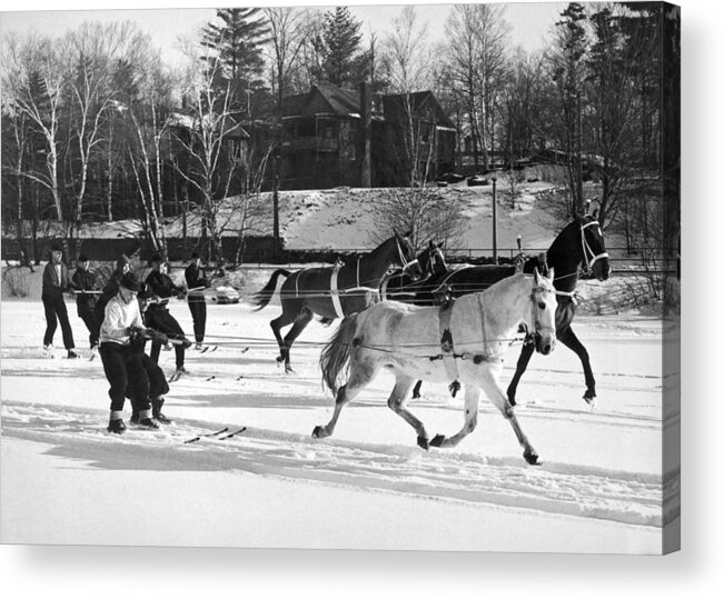 1936 Acrylic Print featuring the photograph Skijoring At Lake Placid by Underwood Archives