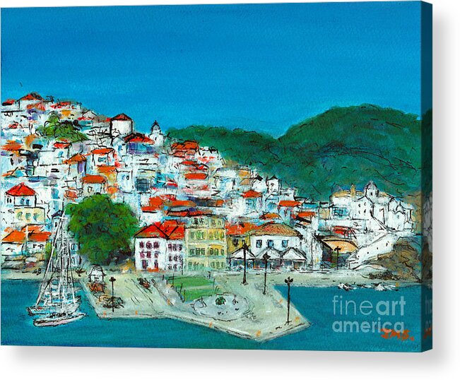 Mixed Media Acrylic Print featuring the painting Skopelos Greece by Jackie Sherwood