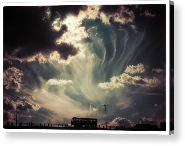 Double Decker Acrylic Print featuring the photograph Sky Wisps over a Double Decker by Lenny Carter